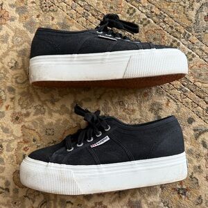 Womens Superga Platform Black Sneaker